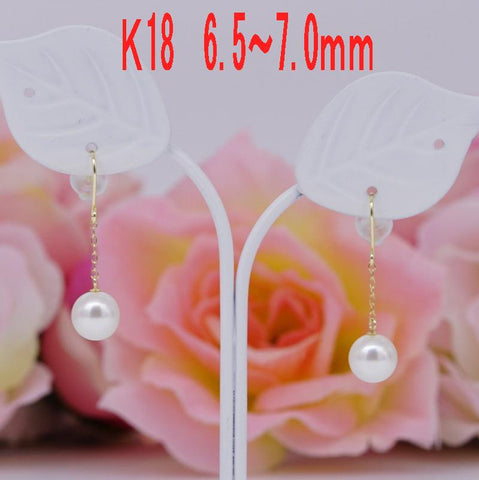 K18 アコヤ真珠ピアス6.5-7.0mm